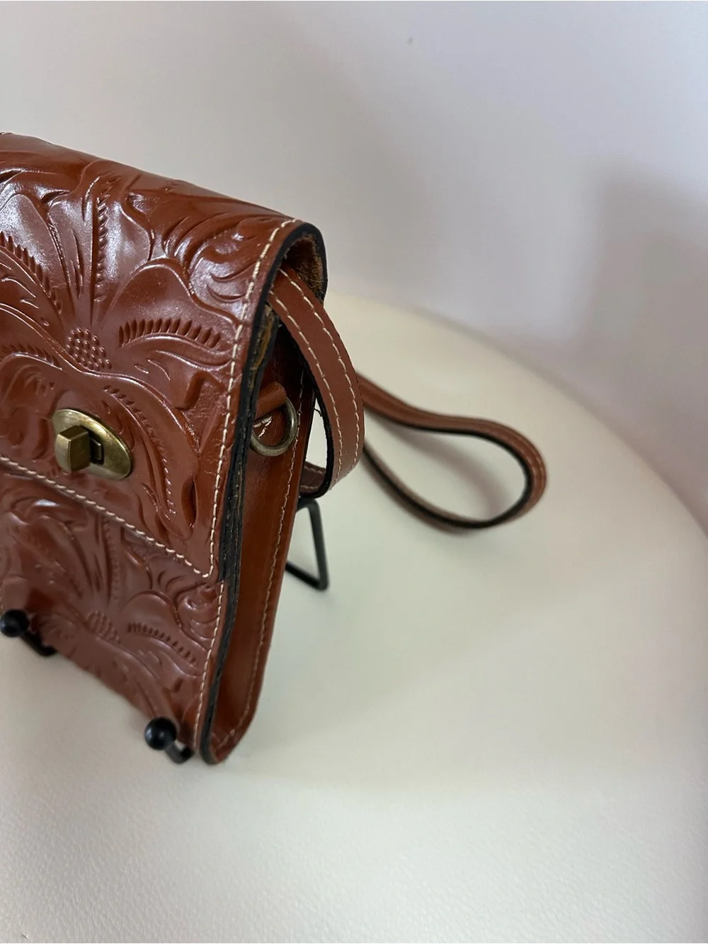 Patricia Nash Rivella Tooled Leather Crossbody Phone Bag Florence Brown NWT